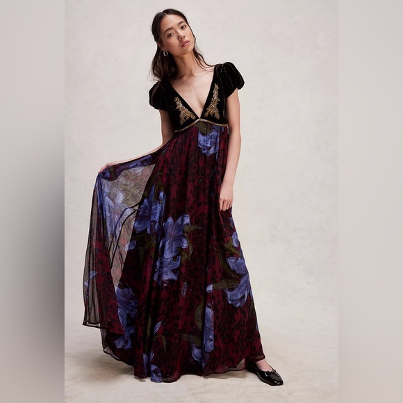 Free People Dresses & Skirts - Free People Black and Blue Floral Maxi Dress